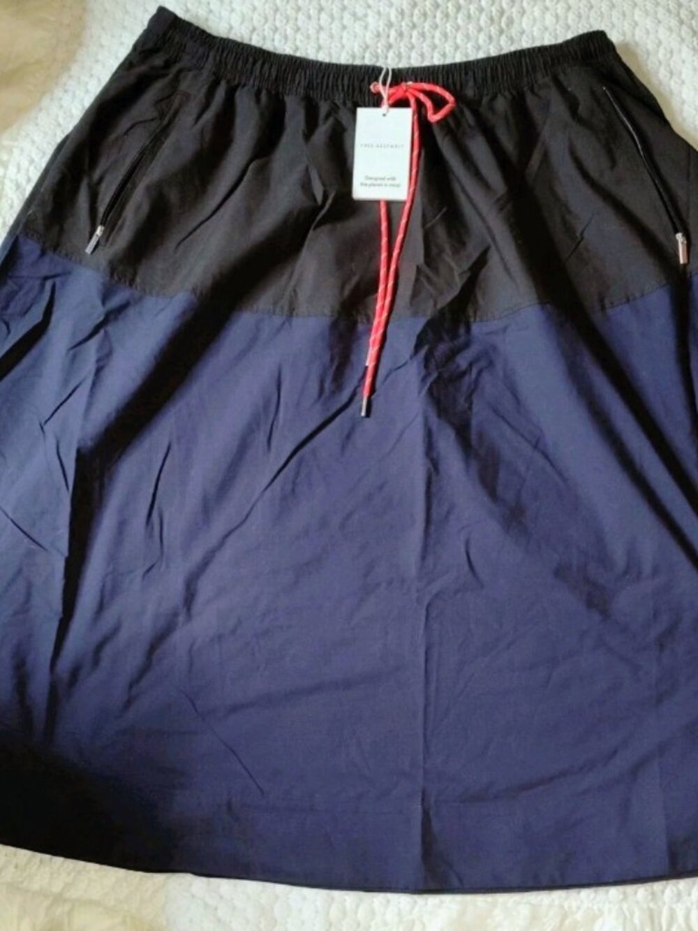 Free Assembly Tech Midi Skirt Dark Blue Elastic Draw String A-Line Size XL 16-18
